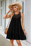 Hollow Lace Stitching Halter Neck A-Line Dress