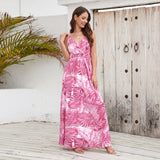 Summer V Neck Spaghetti Strap Backless Sleeveless Boho Floral Maxi Dresses