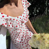 Polka Dot Print Waist Ruffle Slip Dress
