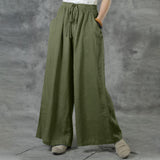 Casual Fit Solid Color High Waist Front Drawstring Wide Leg Pants