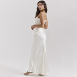 Waist Tied Strapless One Line Neckline Long Skirt