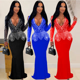 V-Neck Rhinestone Maxi Dress