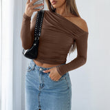 Slim Fit Solid Color Slant Neck Pullover