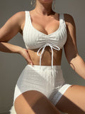 New Smocked Vest Style Split Swimsuits