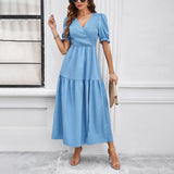 Temperament V-Neck Short-Sleeved Long Skirts