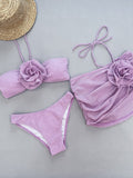 Three-Piece Bikini 3D Flowers