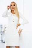 Round Neck Button Long Sleeve Tight Dress