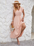 V-Neck Ruffle Sleeve Layered Dress