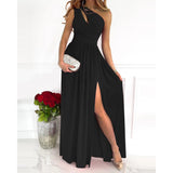 One Shoulder Sleeveless Sexy High Waist Slit Dress