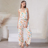 Suspender Printed Wide Leg Jumpsuit Pants