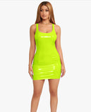 Deep V Neck Long Sleeve PU Leather Dress