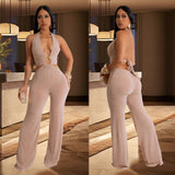 Halter V-Neck Fashionable Trousers Jumpsuit