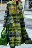 Long Sleeve Lapel Plaid Pattern Long Coats