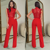 Solid Color Sleeveless Mesh Jumpsuit