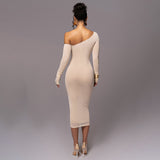 Sexy Mesh Spliced Slant Neck Off-Shoulder Slim Long Dress