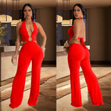 Halter V-Neck Fashionable Trousers Jumpsuit