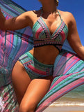 Three Piece Swimsuit + Bikini Cross Straps + High Waist Veil