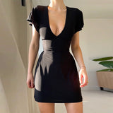 V-Neck Slim Waist Short Sleeve Dress