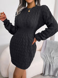 High Neck Long Sleeve Ribbed Knitted Sweater Dresses