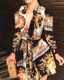 Fashionable And Sexy Long Sleeved V-Neck Printed Dress