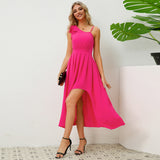 One Shoulder Bow Knot Sling Irregular Dress