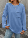 Solid Color Round Neck Pocket Casual Loose T-Shirt