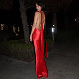 Solid Color Deep V-Neck Halter Neck Strapless Backpack Hip Long Skirt