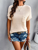 Solid Color Short-Sleeved Turtleneck Sweater Top