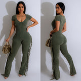 Solid Color Short-Sleeved Jumpsuit