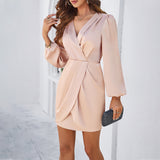 Solid Color V-Neck Long Sleeve Dresses