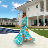 One Shoulder Long Sleeve Chiffon Print Dresses