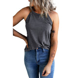 Halter Neck Vest Solid Color Sleeveless Round Neck Tops