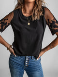 Lace Stitching Round Neck Short Sleeve T-Shirt