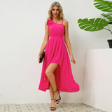 One Shoulder Bow Knot Sling Irregular Dress