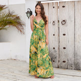 Summer V Neck Spaghetti Strap Backless Sleeveless Boho Floral Maxi Dresses