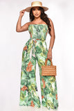 Printed Bust And Waist Casual Jumpsuits