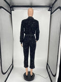 Two Piece Sequin Patchwork Jacket & Capri Pants Sets