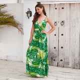 Summer V Neck Spaghetti Strap Backless Sleeveless Boho Floral Maxi Dresses