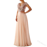 V-Neck Sequin Chiffon Patchwork Evening Dress