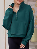 Cropped Stand Collar Thumb Hole Fleece Sweatshirt