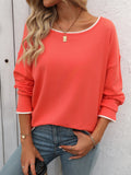 Round Neck Contrast Color Core-Spun Long Sleeve Sweater