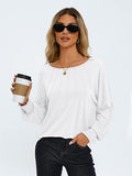 Round Neck Pleated Long Sleeve Casual T-Shirt