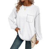 Solid Color Round Neck Pocket Casual Loose T-Shirt