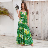 Summer V Neck Spaghetti Strap Backless Sleeveless Boho Floral Maxi Dresses