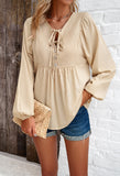 Solid Color V-Neck Long-Sleeved Tops