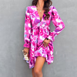 Printed V-Neck Long Sleeved Dresses