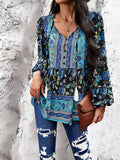 Casual Printed V-Neck Long Sleeve Tops