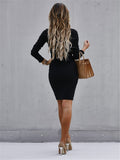 Round Neck Button Long Sleeve Tight Dress