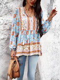 Casual Printed V-Neck Long Sleeve Tops