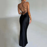 Sling Satin Backless Strappy Waist Long Dress